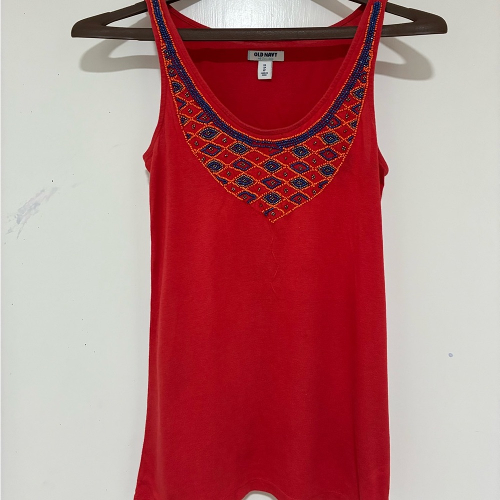 Old Navy Red Sleeveless Embellished Tank